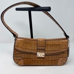 Fossil Tan Croc-Embossed Shoulder Bag